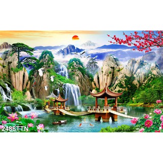 TRANH DÁN TƯỜNG 3D SƠN THUỶ HỮU TÌNH THÁC NƯỚC ĐẸP NHIỀU MẪU - TRANH NON NƯỚC HỮU TÌNH