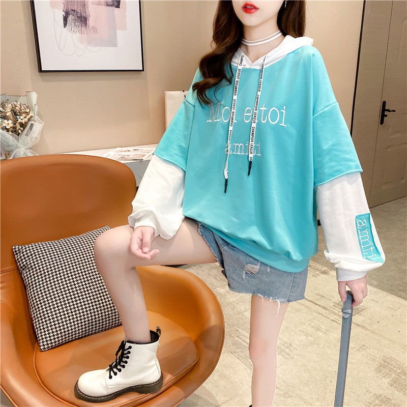 Áo Hoodie Nữ Chữ Rời 2 Mảnh Áo Len Dài Tay Phối Màu Xinhhh