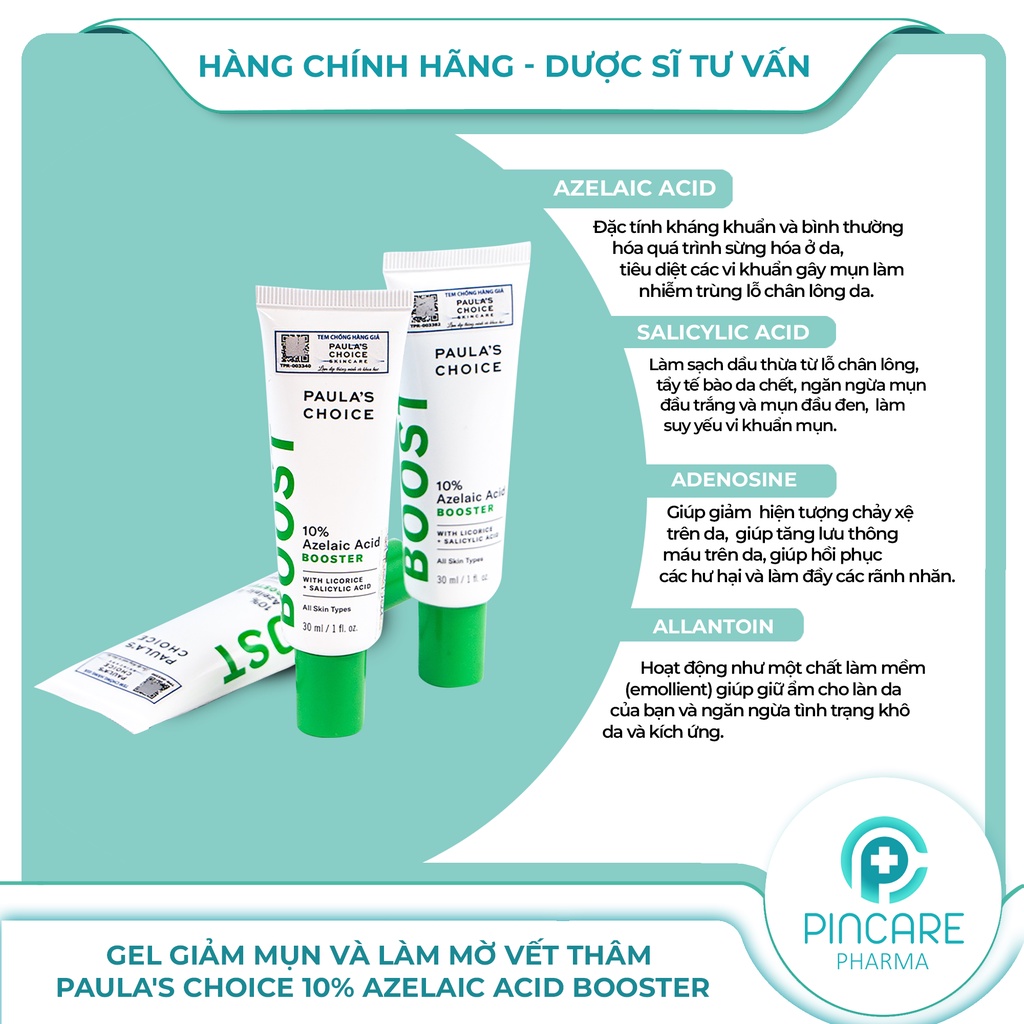 Gel giảm mụn và mờ thâm Paula's Choice 10% Azelaic Acid Booster 30ml - Hàng chính hãng - Nhà thuốc PinCare