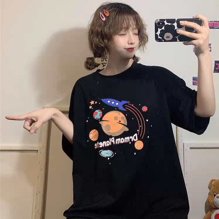 Áo Thun Tay Lỡ DRMAM SPACE Unisex (Trắng/Đen)