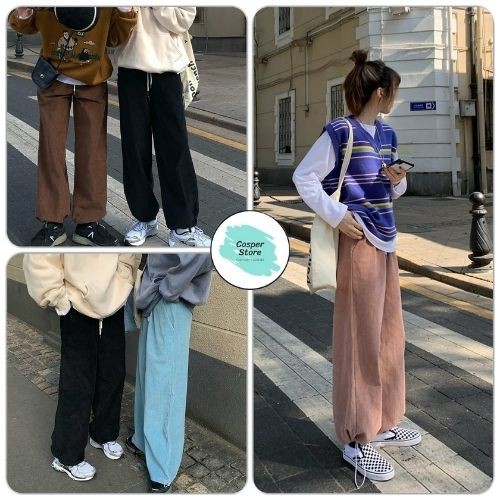Quần Nhung Tăm Rút Dây Nữ ⚡ Casper.Store | FREESHIP | ⚡ Jogger trơn dáng suông thụng form rộng nhiều màu