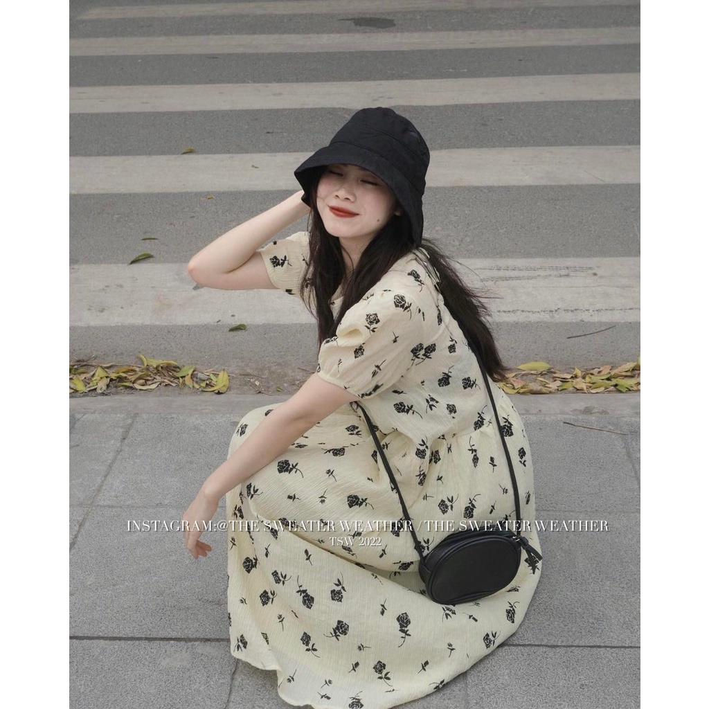 Đầm babydoll hoa nhí tay bồng, váy hoa dáng dài