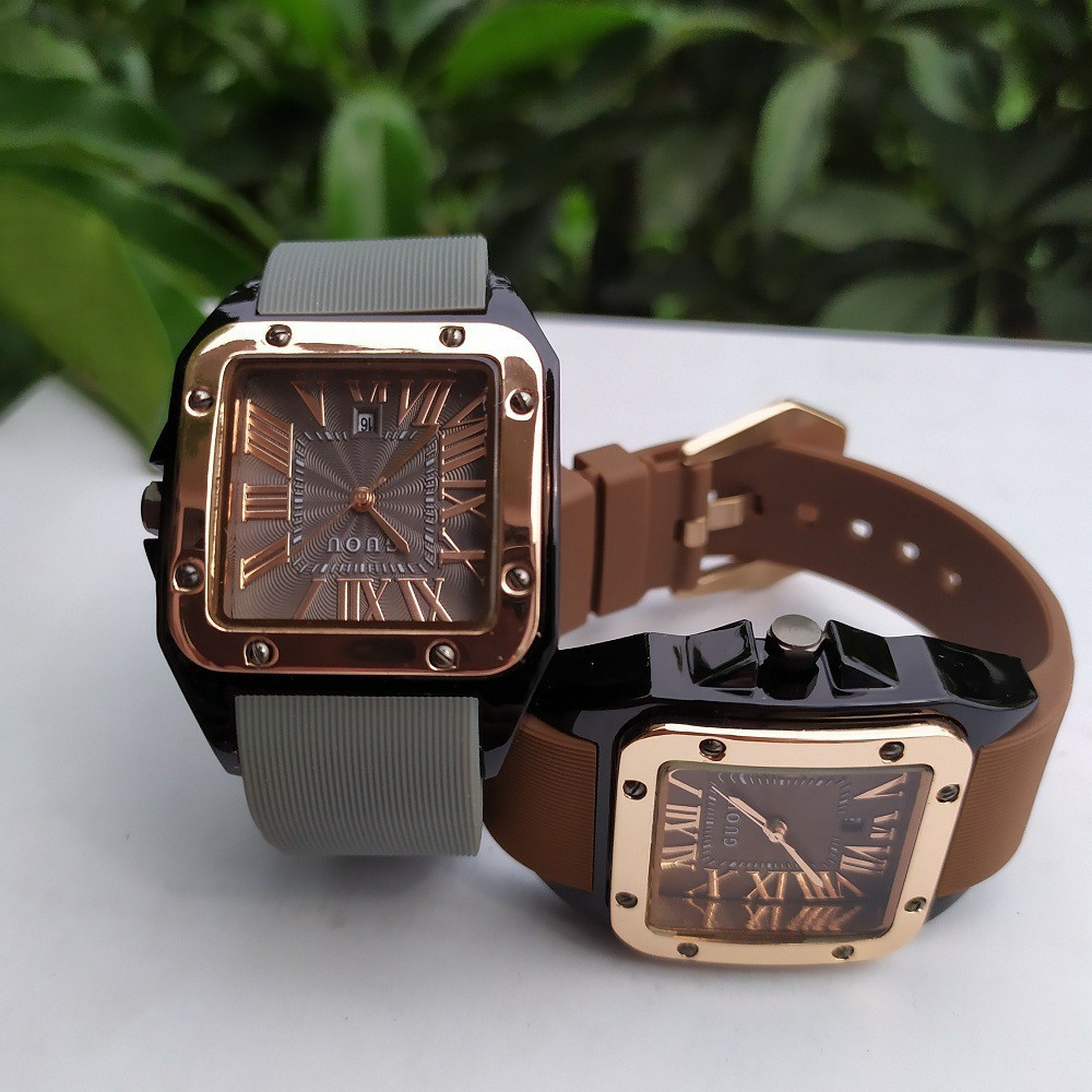 Đồng hồ guou nữ mặt vuông dây silicon, bảo hành 12 tháng, tặng box