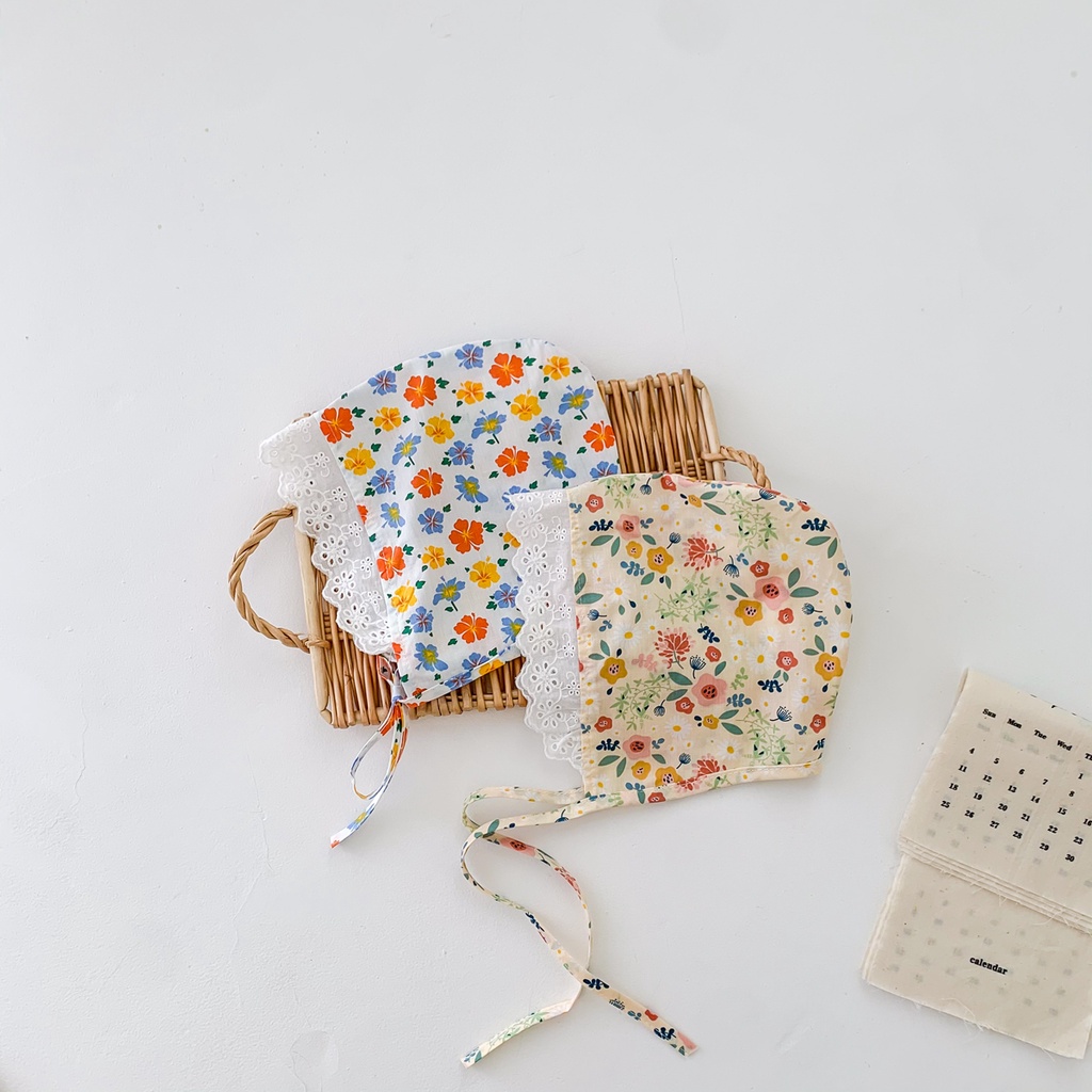 Bộ áo liền quần + mũ in hoa xinh xắn cho bé gái sơ sinh