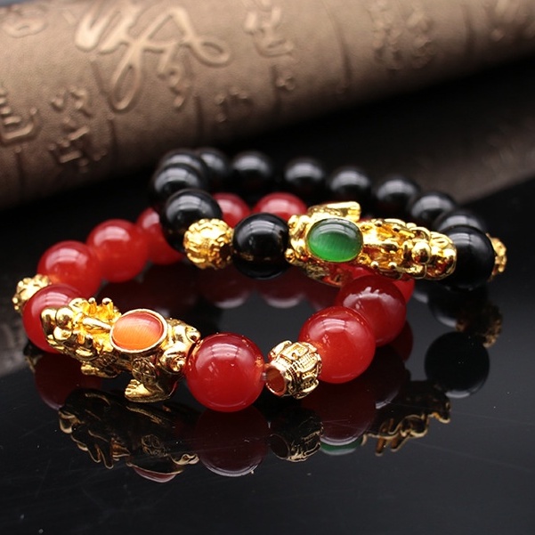 Vòng đeo tay RINHOO FRIENDSHIP chuỗi hạt đá 3D phối mặt Pixiu phong cách dân tộc cho nam nữ