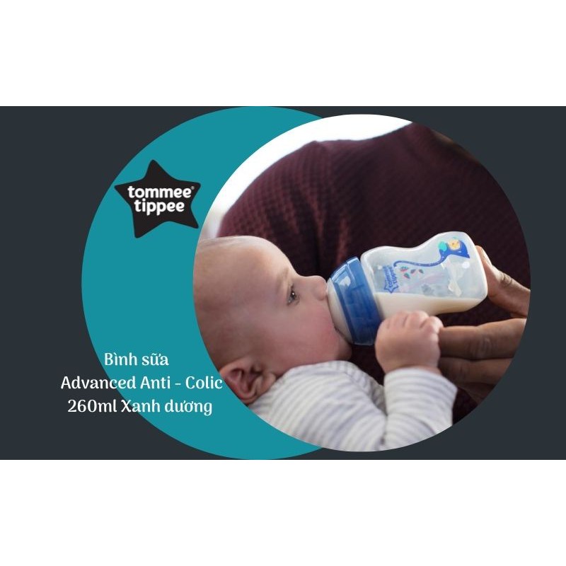 [Mã FMCGMALL -8% đơn 250K] Bình sữa chống đầy hơi Tommee Tippee Advanced Anti-Colic 260ml (bình đơn) - Xanh Dương