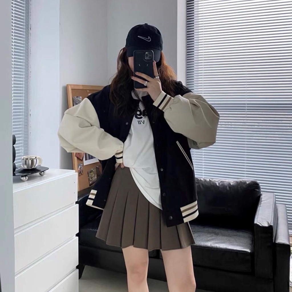 Áo khoác bomber bóng chày phối màu form rộng bo viền 2766 A1802N Nhung Nhớ