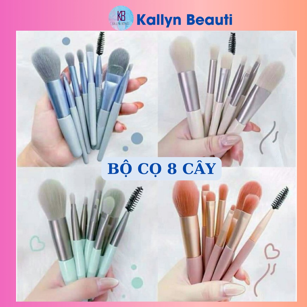 Bộ cọ trang điểm 8 cây makeup cá nhân nhỏ gọn kèm túi zip Kallynbeauti