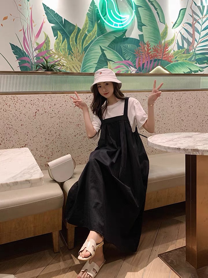 Set Áo Thun Ngắn Tay + Đầm Yếm Phong Cách Hàn Quốc 2021 Cho Mẹ Bầu