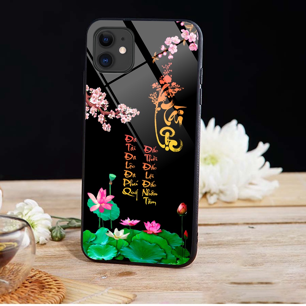 Ốp lưng KÍNH Iphone 11 / 12 / 12 MNI in hình 3D TÀI LỘC-VỢ CHỒNG-TÂM AN -MÃ ĐÁO