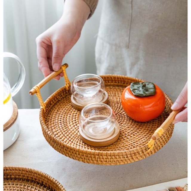 Khay Mây Trang Trí Size To Đựng Đồ Decor Cao Cấp