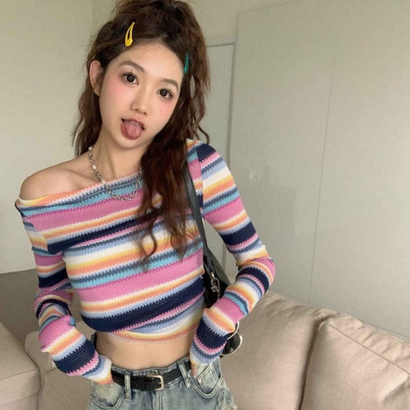 Áo Thun Dệt Kim Dáng Ngắn Thời Trang Mùa Thu Dễ Phối Đồ Cho Nữ