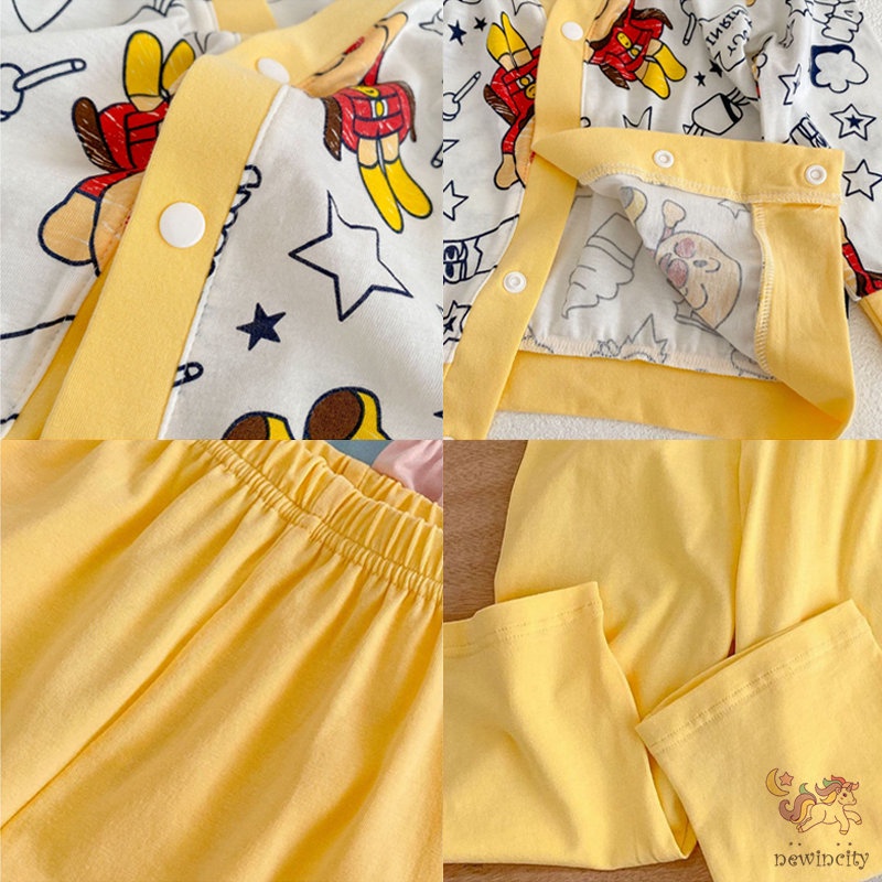 Bộ Áo Cardigan Tay Dài Cài Nút + Quần Dài In Họa Tiết Hoạt Hình Phong Cách Hàn Quốc Thời Trang Mùa Thu Cho Bé Trai Và Gái