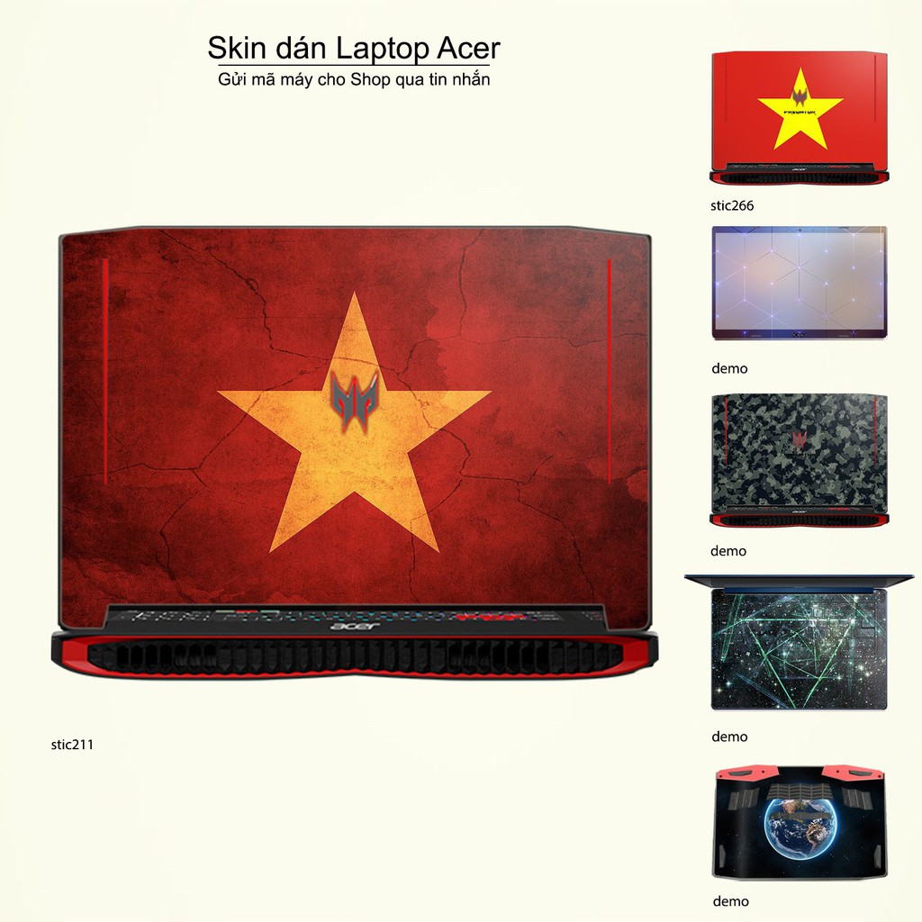 Skin dán Laptop Acer in hình cờ Việt Nam (inbox mã máy cho Shop)