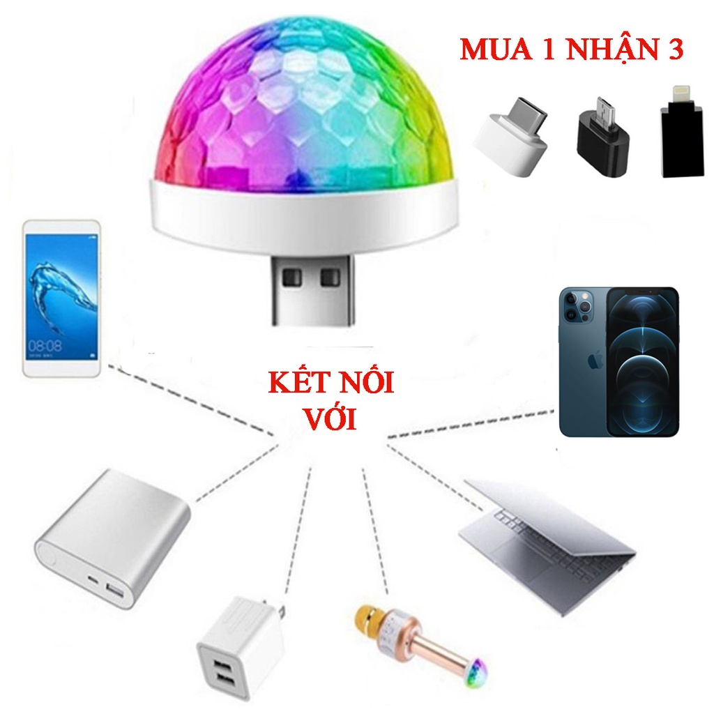 Đèn led USB cảm biến âm thanh, có thể kết nối với điện thoại, micro, máy tính (Tặng đầu chuyển đổi)