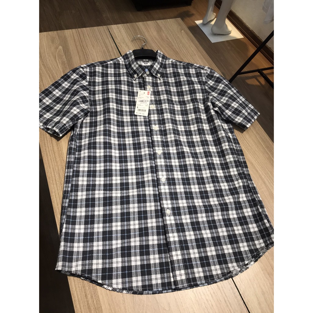 Aó sơ mi kẻ xốp cộc tay Uniqlo