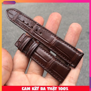 Dây đồng hồ da cá sấu khâu tay handmade cao cấp cho nam màu nâu đậm (Trong lót da bò)