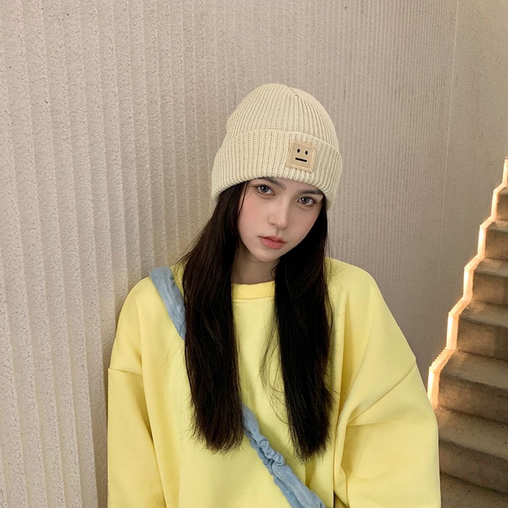 Mũ len dệt kim họa tiết mặt cười phong cách Hàn Quốc thời trang thu đông cho nam và nữ