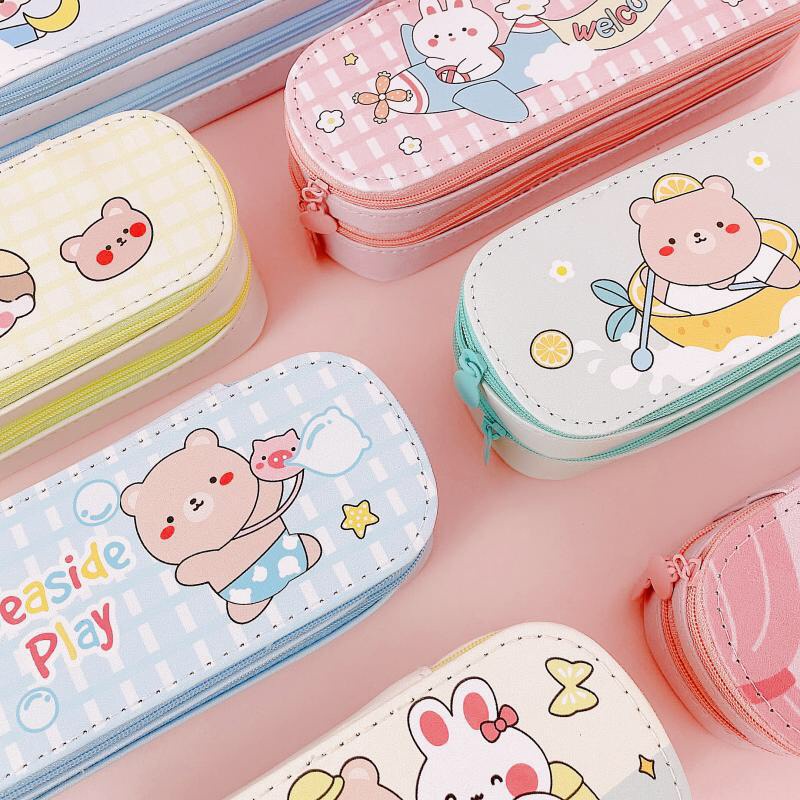 Hộp đựng bút 2 ngăn chống thấm nước nhiều mẫu đáng yêu, Túi đựng bút nhiều ngăn cho bé đi học cỡ lớn