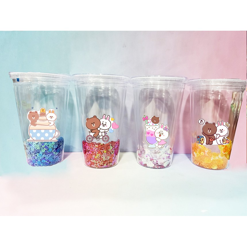 Cốc 2 lớp kim tuyến gấu brown thỏ cony CNKI5 cốc giữ nhiệt ly 2 lớp cốc làm lạnh dễ thương 500ml
