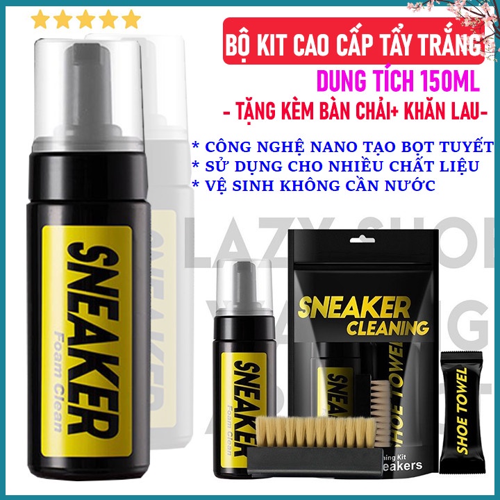 Combo Bộ kit vệ sinh giày Sneaker Cleaning 150ml kèm bàn chải giày và khăn lau siêu mịn