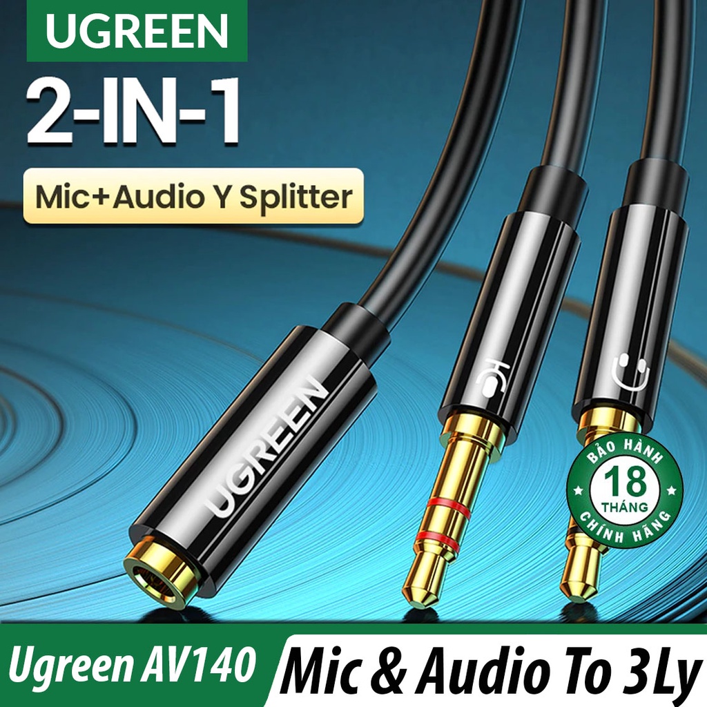 Cáp kết nối tai nghe có Mic với Laptop có 2 cổng Headphone và Mic Ugreen AV140 Chính Hãng