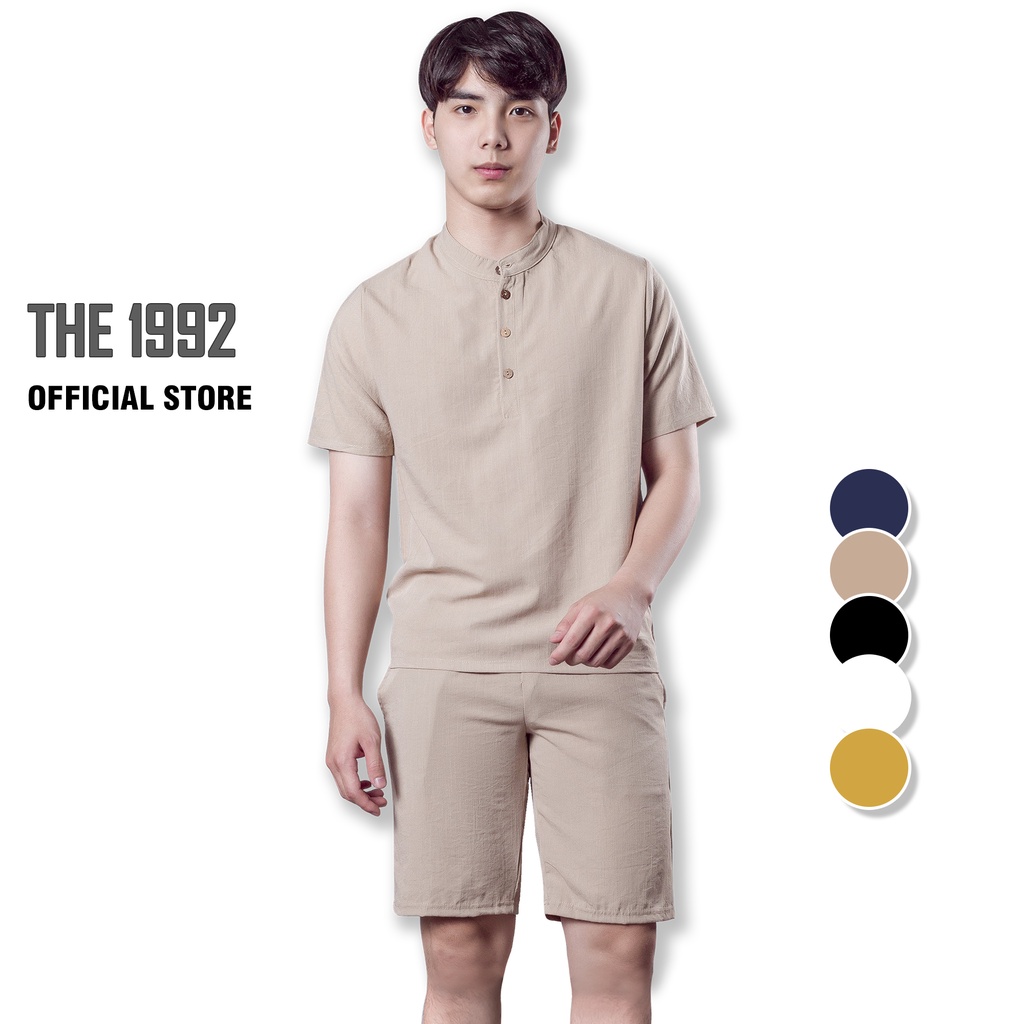 Bộ đũi nam cổ tàu THE 1992 Bộ quần áo nam LINEN mặc nhà