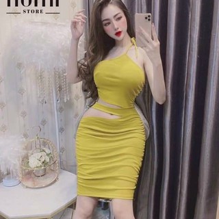 Sét bộ áo croptop một dây phối chân váy sexy , chất thun bozip mềm mịn co giãn