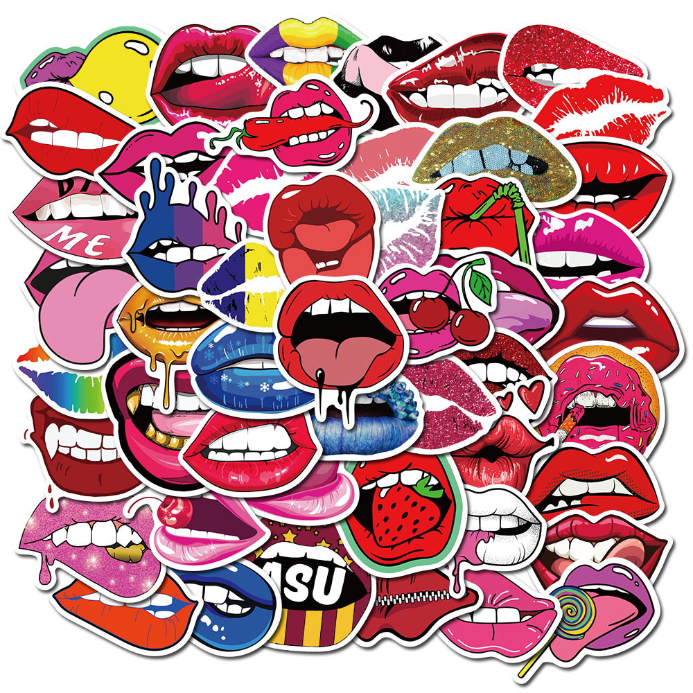 Set 50 miếng sticker dán trang trí vali/laptop/đàn guitar chống thấm nước hình đôi môi gợi cảm