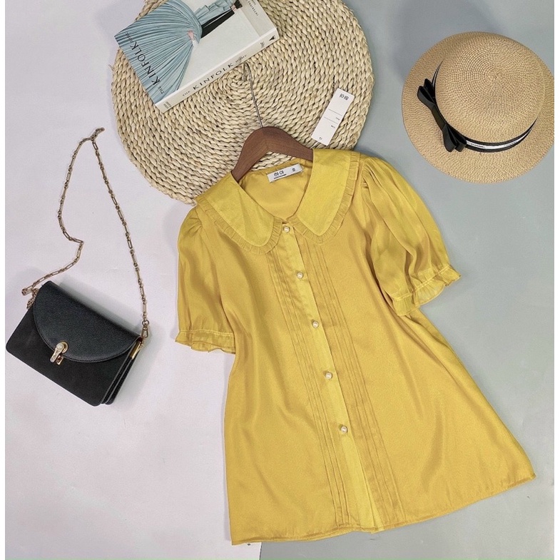 Áo sơ mi tơ cổ sen - Hàng thiết kế 2 lớp