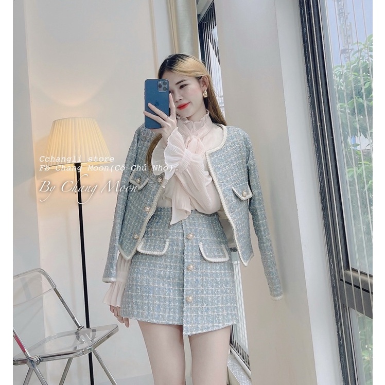  Set dạ cúc chéo tweed màu xanh nhạt hàng Quảng Châu( ảnh shop chụp) | BigBuy360 - bigbuy360.vn