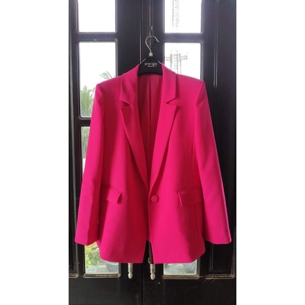 Áo vest blazer hồng neon một nút