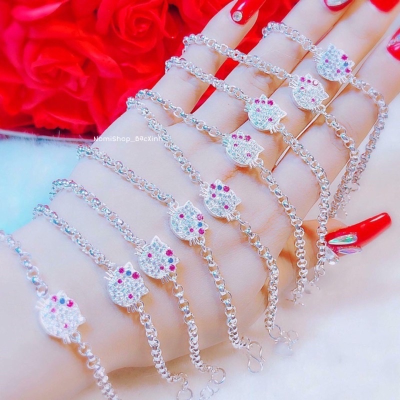 Lắc tay Bạc mặt mèo kity cho bé, ngộ nhĩnh đáng yêu Món quà tuyệt vời cho bé con Mainomi Shop Bạc Xinh