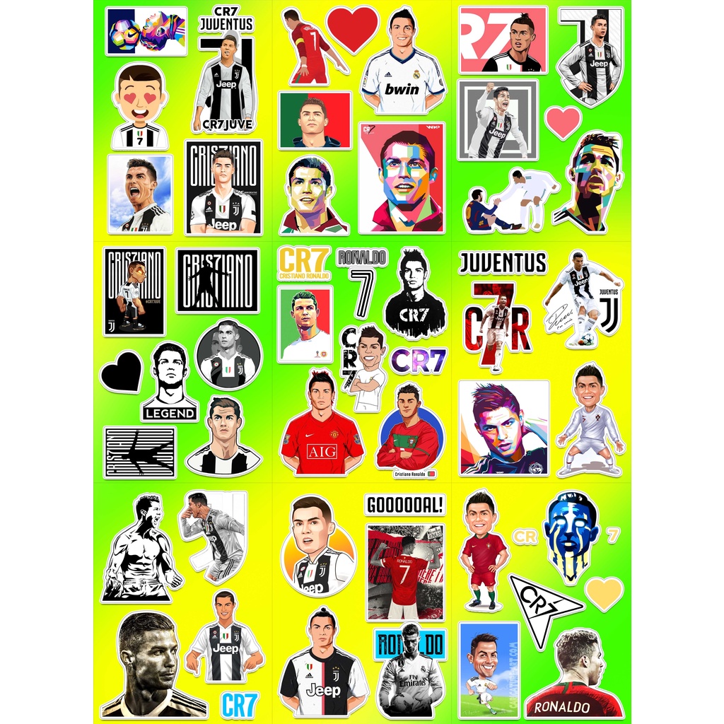 Hình Dán Ronaldo Juventus - Sticker CR7 Chất Liệu Decal PVC 5 Lớp Chống Nước Dán Mũ Bảo Hiểm Cắt Sẵn Từng