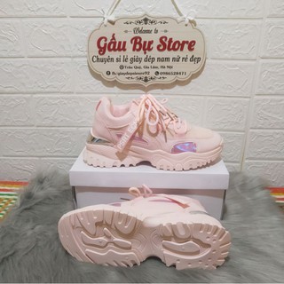 ( Hàng Đẹp) Giày Sneaker Nữ Hồng Gót Bạc Đế Siêu Nhẹ