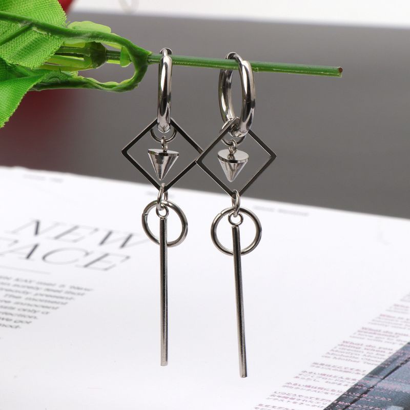 Bông Tai Dáng Dài Bằng Thép Không Gỉ Phong Cách Punk Hàn Quốc