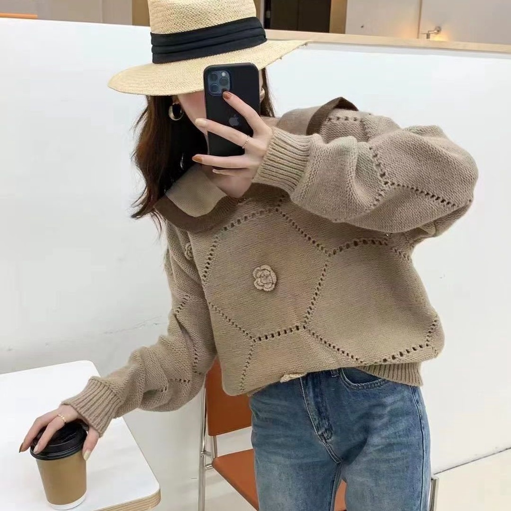 Áo Dệt Kim Dáng Rộng Cổ Búp Bê Kiểu Hàn Quốc Xinh Xắn Cho Nữ  tao bao