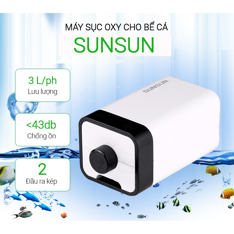 Máy sủi khí oxy cho bể cá cảnh 300 lít  SUNSUN CT-202 chính hãng