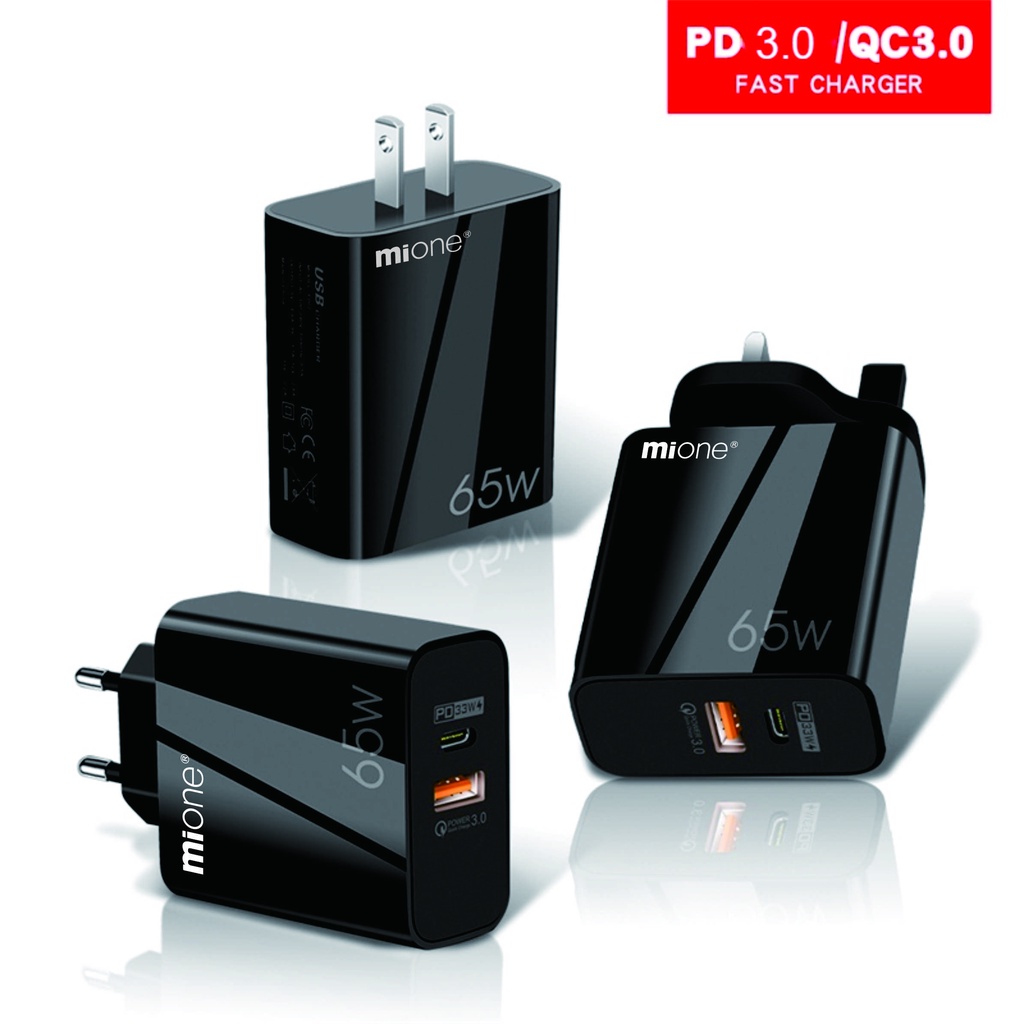 Củ sạc nhanh MIONE bộ sạc nhanh GaN 65W 2 cổng USB C 3.0 PD 60W giắc cắm US thích hợp cho điện thoại Android