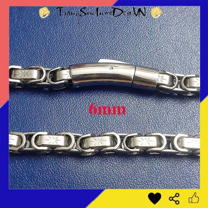 Dây chuyền inox nam kiểu xích vuông chạm hoa văn khóa Vip sáng đẹp, không đen, thể hiện đẳng cấp phái mạnh