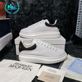 Giày mcqueen nam nữ alexander mc queen trắng gót đen nhung da bò đế cao su tăng chiểu cao