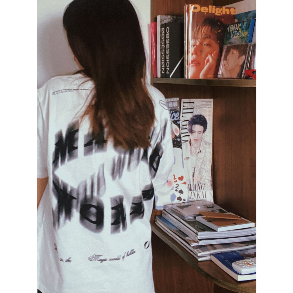 Áo phông nữ vintage chữ cái 3d oversize áo thun unisex trắng cổ tròn 100% cotton