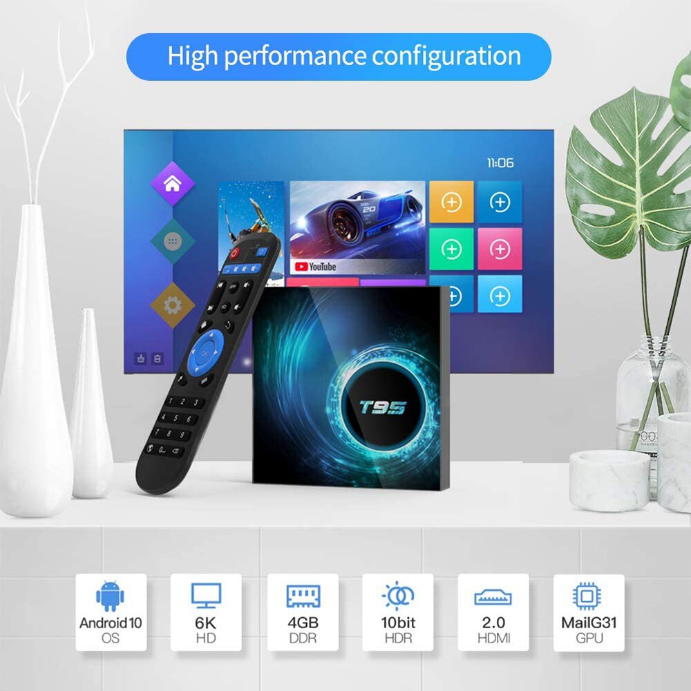 Đầu Tv Box T95 Android 10.0 4g 64gb 128gb 6k Youtbe 2.4g Wifi Tv Box Android Set-Top 2gb 16gb Và Phụ Kiện