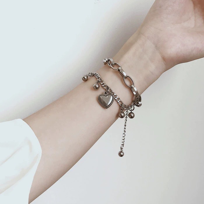 Vòng tay phong cách Thánh giá, Gấu và Trái tim hai lớp, Cá Tính Hàn Quốc unisex cho Nam nữ | BigBuy360 - bigbuy360.vn