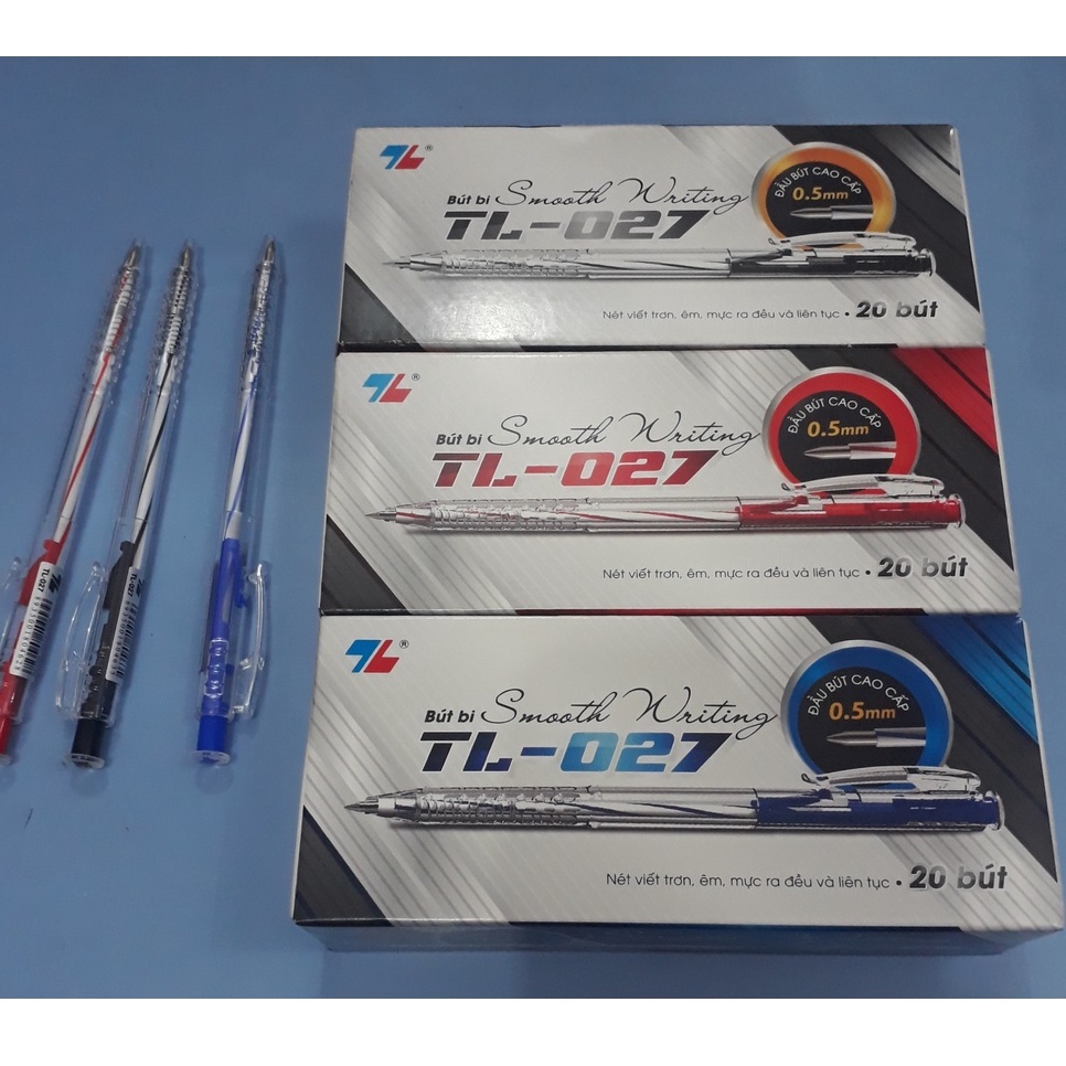 Hộp bút bi TL-027 ngòi 0,5mm mực xanh,đen,đỏ, Bút bi học sinh, văn phòng đều dùng tới