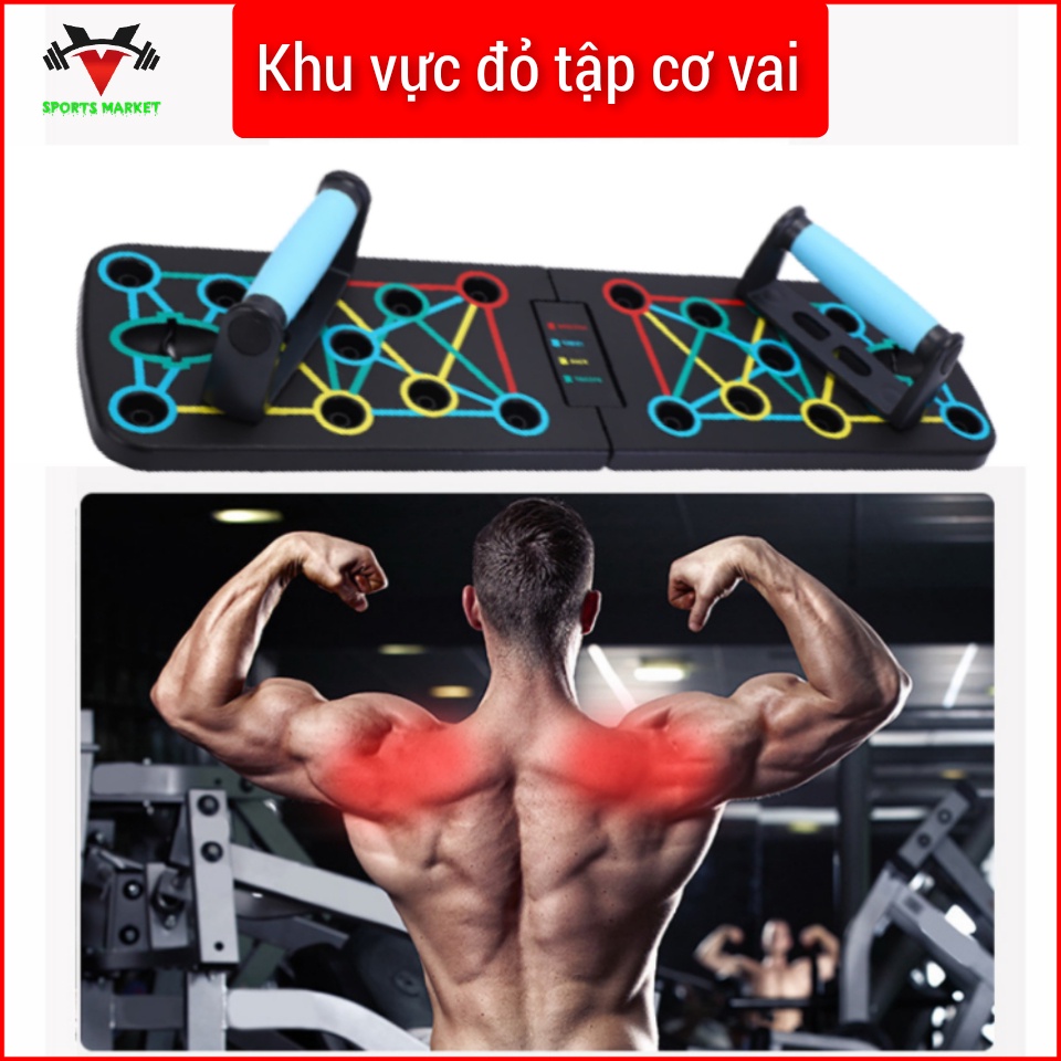 Dụng cụ hít đất đa năng 12 trong 1[ kèm dây kháng lực ] Bảng chống đẩy, Push UP, tập ngực, tập lưng, tập vai, tay, bụng