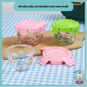 Cốc,Bát (Hũ) thủy tinh, Hộp Trữ Đông, Cốc Nấu Cháo Chia Vạch 120 ml Chịu Nhiệt An Toàn Cho Bé