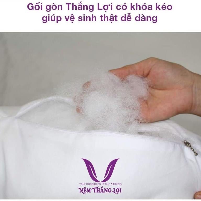 Gối bông gòn Thắng Lợi, Chính hãng 100% polyester do Công ty Thắng Lợi sản xuất. Giặt được bằng tay và máy