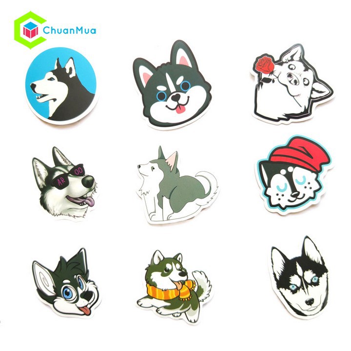 Sticker Cute Hình Dán Husky, Corgi Chống Nước dán nón bảo hiểm, laptop, điện thoại