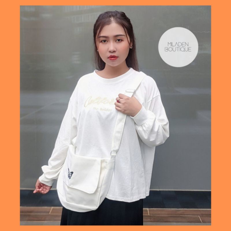 Túi vải đeo chéo canvas cao cấp , Hình Bướm Thêu Nổi Miladen.
